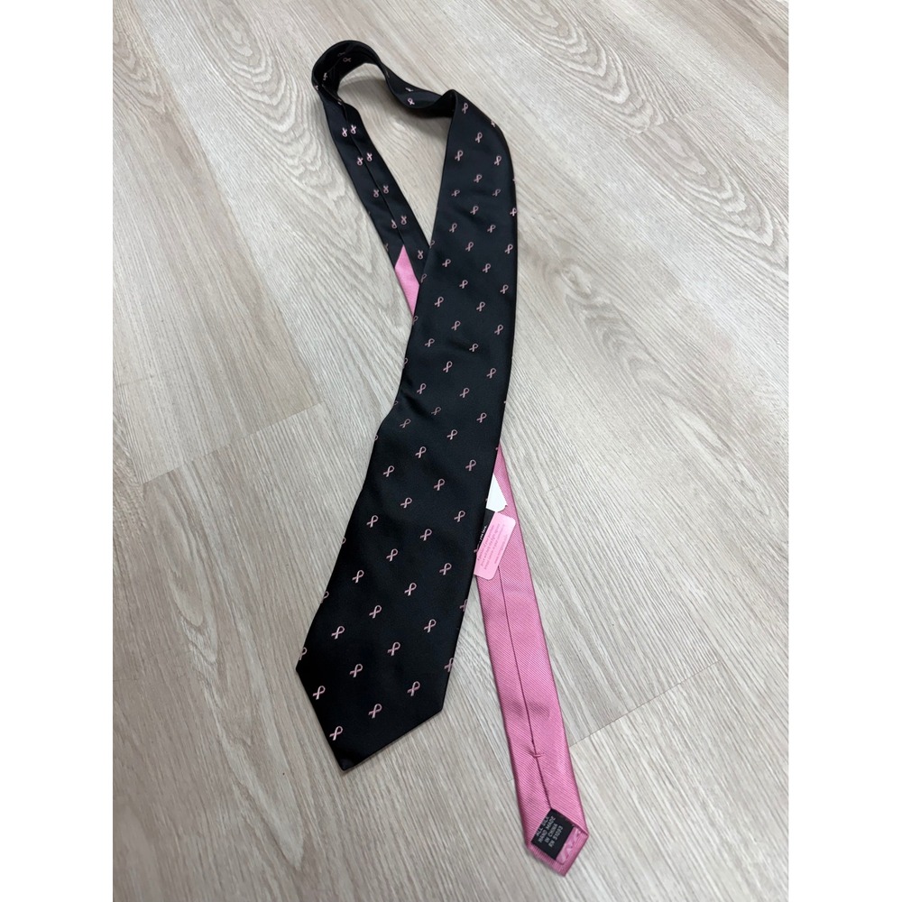 NWT Diane Katzman Real Men Wear Pink Breast Cancer Awareness Silk Tie Black Pink